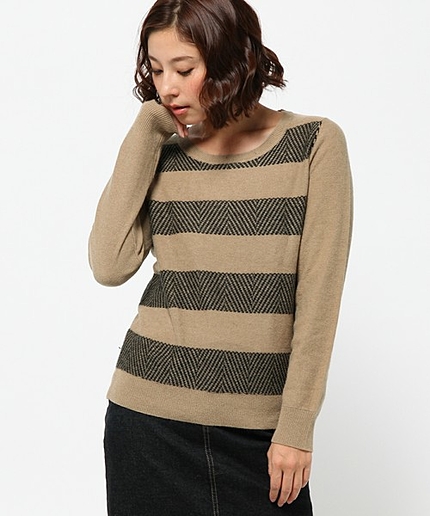 レーヨンウールバイカラーボーダーニット