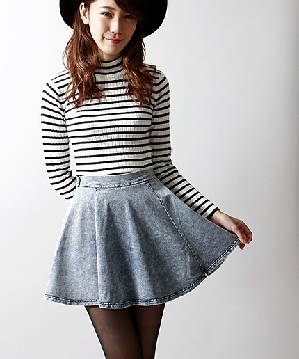 WEGO/カットデニムフレアスカート