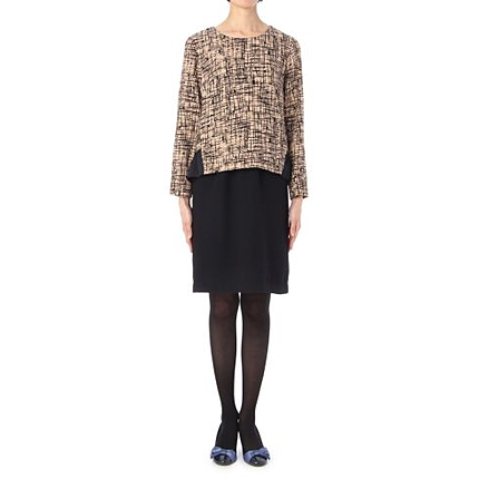 かすれチェックペプラム切り替えワンピース