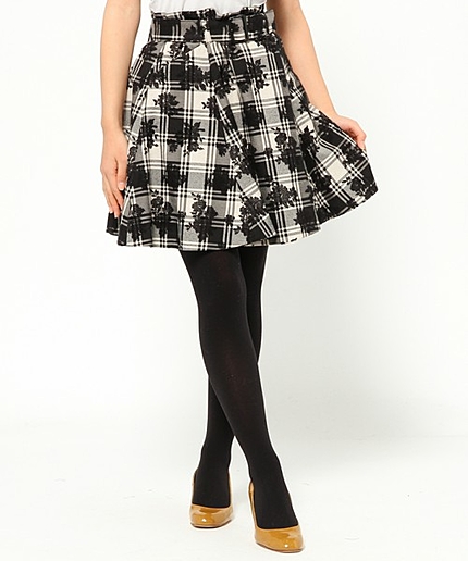 チェックオンフラワージャガードスカート