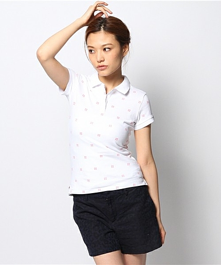 [GIORDANO]コットンストレッチ総柄プリント半袖ポロシャツ