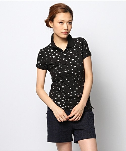[GIORDANO]コットンストレッチ総柄プリント半袖ポロシャツ