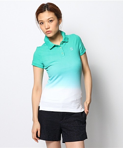 [GIRDANO]コットンストレッチグラデーションクローバー刺繍ポロシャツ