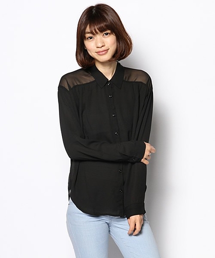 [GIORDANO]ブロッキングシフォンブラウス