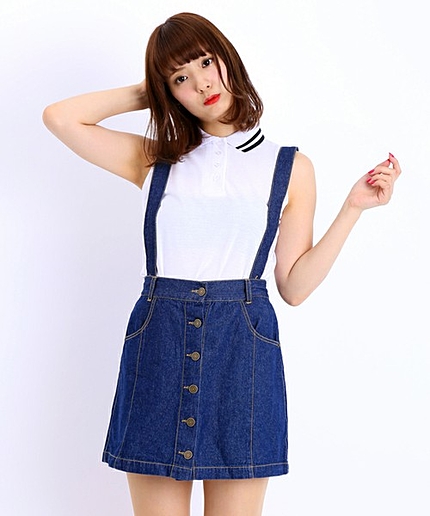 WEGO/ラインノースリポロシャツ