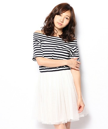 WEGO/オフショルダードッキングワンピース