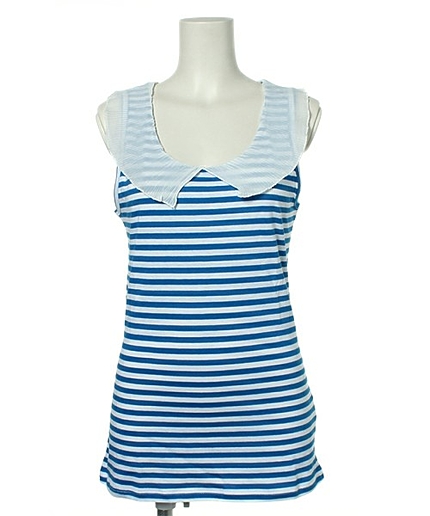 ボーダーシフォンフリル襟タンクトップ