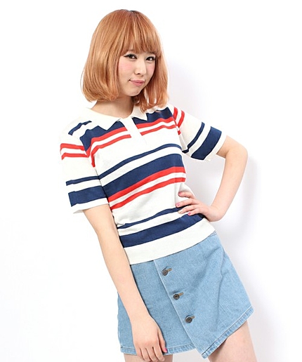 WEGO/ボーダーニットポロシャツ