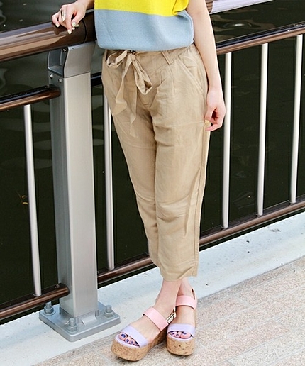 WEGO/レーヨン麻テーパードパンツ