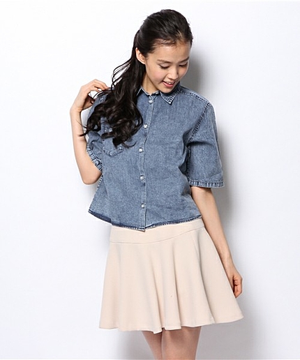 WEGO/クロップド半袖デニムシャツ