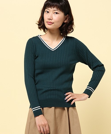 ウールリブラインニット