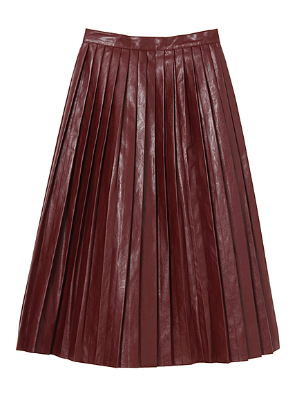 フェイクレザープリーツミドルスカート