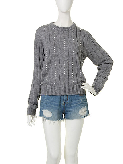 【W】パールストライプニット