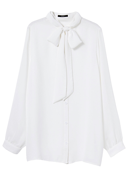 スタンドカラーリボンシャツ