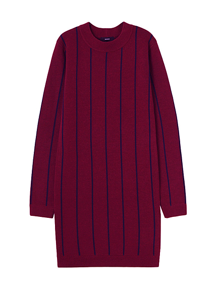 ピンストライプUネックニットワンピース