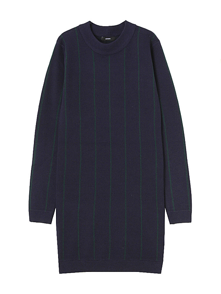 ピンストライプUネックニットワンピース