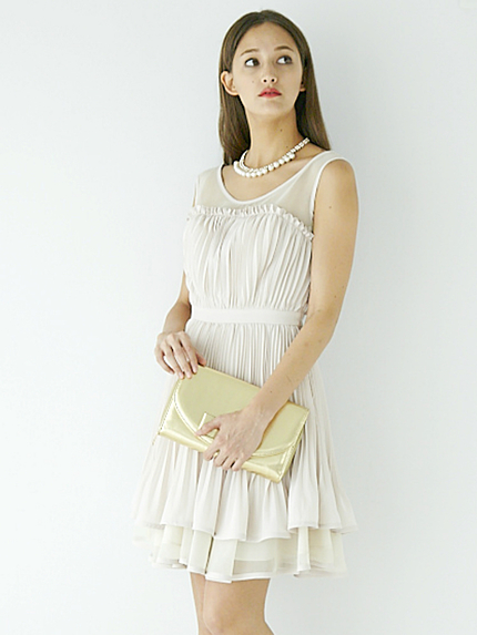 【DUO】 プリーツ×オーガンジードレスワンピース