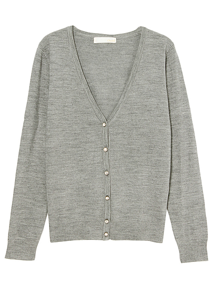 Chedel【DATE】ビジューボタンVネックカーデ