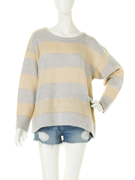 【R】ボーダークルーネックニットトップス