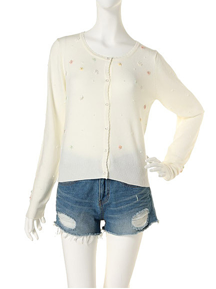 dazzlin【white】花モチーフニットカーディガン