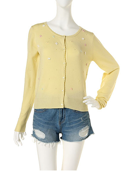 dazzlin【white】花モチーフニットカーディガン