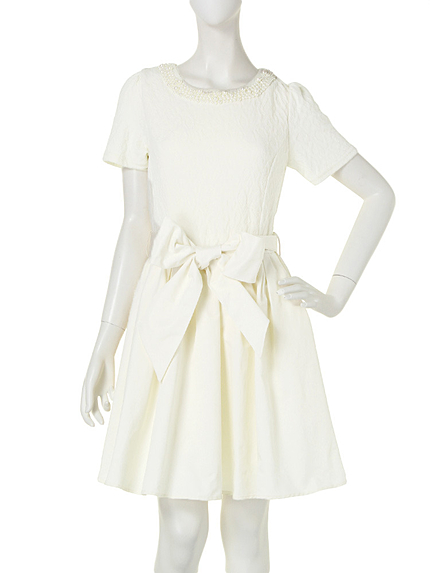 【Ｗ】パールネックコンビワンピース