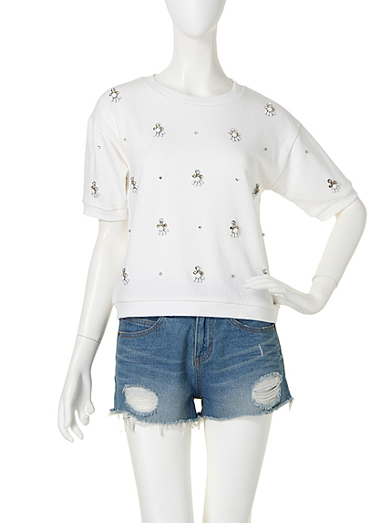 【R】ビジュー裏毛トップス