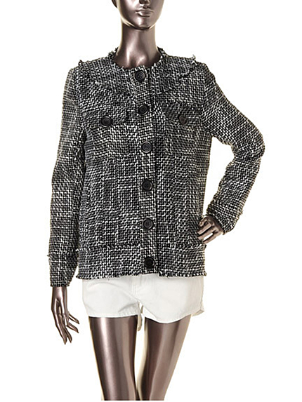 Chedelノーカラーツイードジャケット