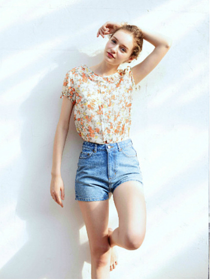 ハイウェストデニムショートパンツ