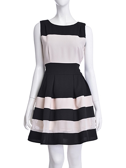 prix de fleur【ＰＩＮＫ】フィット＆フレアマルチボーダーワンピース