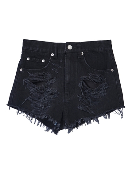 EVRIS【ECCENTRIC】ハイウエストクラッシュデニムショートパンツ