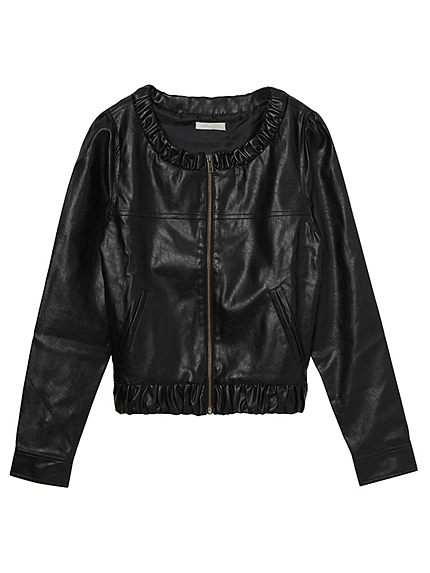 Chedelノーカラーフェイクレザージャケット