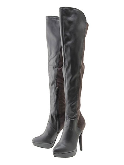 RUNWAY channel【REZOY】レザー スエードストレッチ美脚ニーハイブーツ