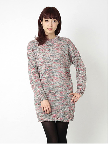 ・ミックスカラーUネックワンピース