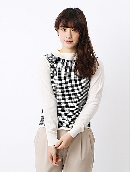 ・千鳥柄ミニハイネックプルオーバー