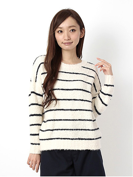 ・Uモコモコボーダーニットプルオーバー