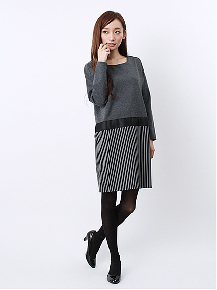 ストライプ切替ドッキングワンピース