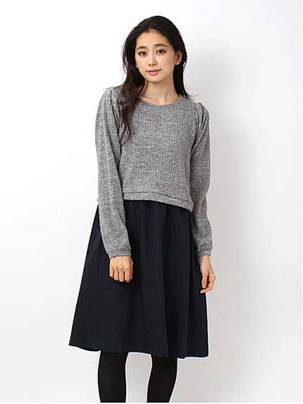 リブニットソードッキングワンピース