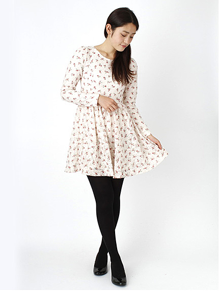 起毛レースフラワーワンピース