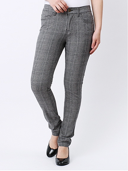 U グレンチェックスキニーパンツ