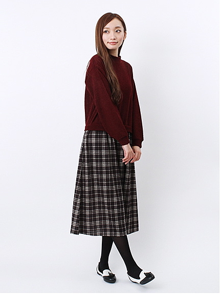 ハイネック×チェックドッキングワンピース