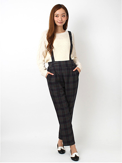 チェックテーパードパンツ