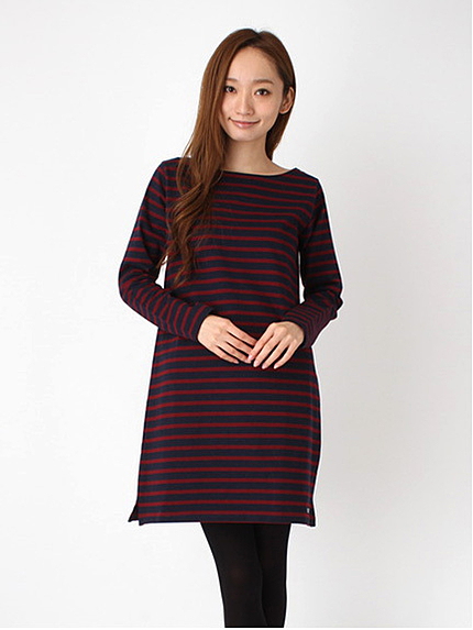 16/2天竺ボーダー 長袖ワンピース