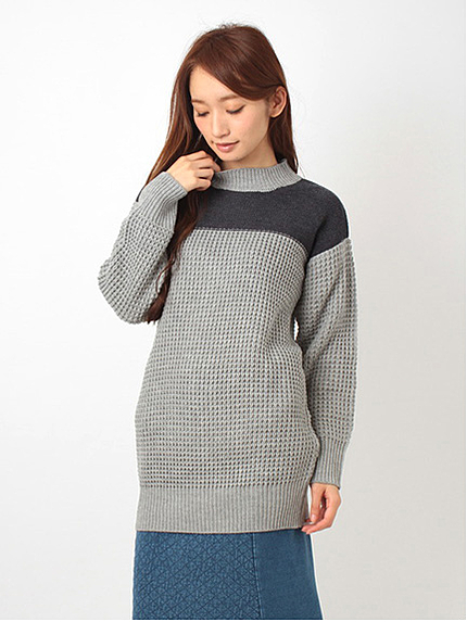 5ゲージタック編バイカラー 長袖チュニック