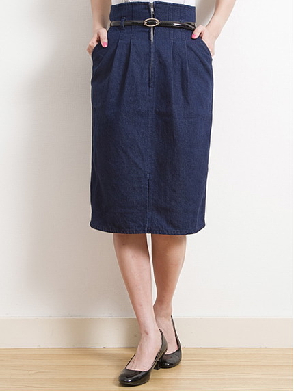 〈サイズコンシェルジュ〉ベルト付きタイトデニムスカート