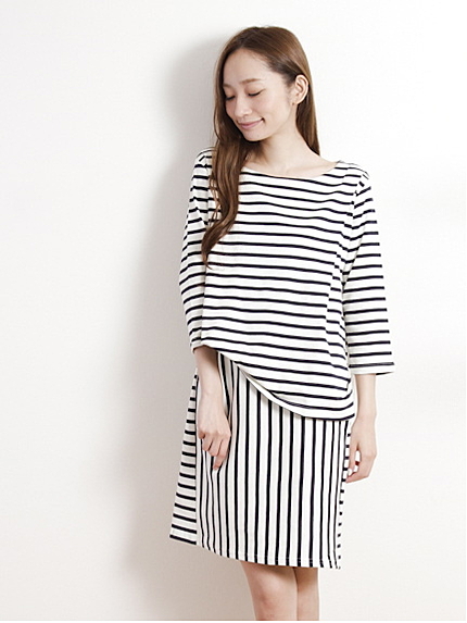 【a little emotion】ボーダーレイヤード7分袖ワンピース