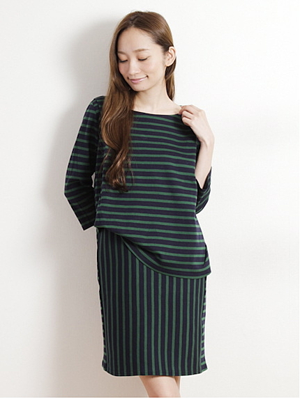 【a little emotion】ボーダーレイヤード7分袖ワンピース