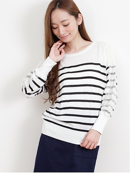 【GET MOREコラボ】レースMIXボーダーニット