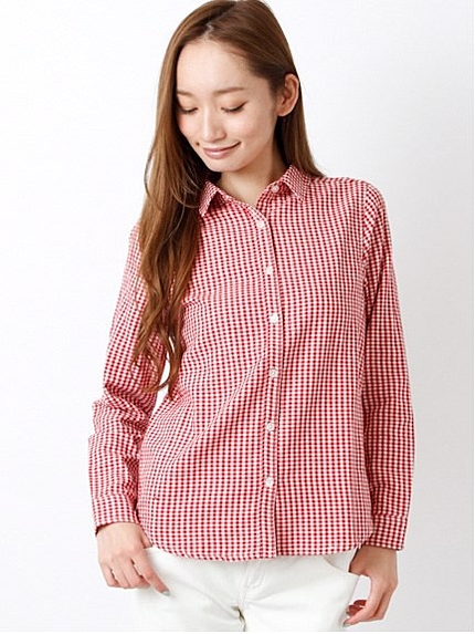 ギンガムダブルガーゼ 長袖レギュラーシャツ