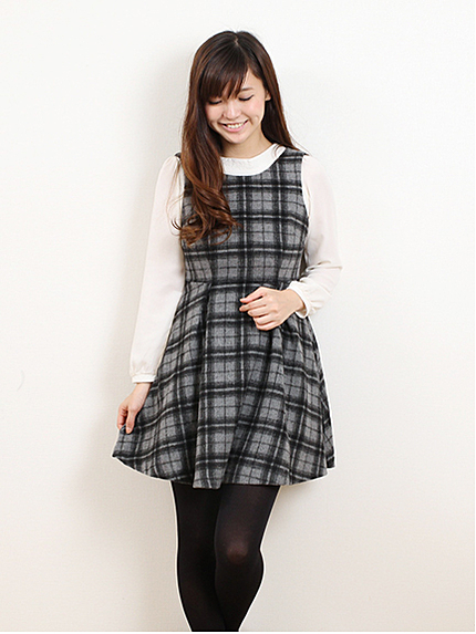 チェックシャギーワンピース
